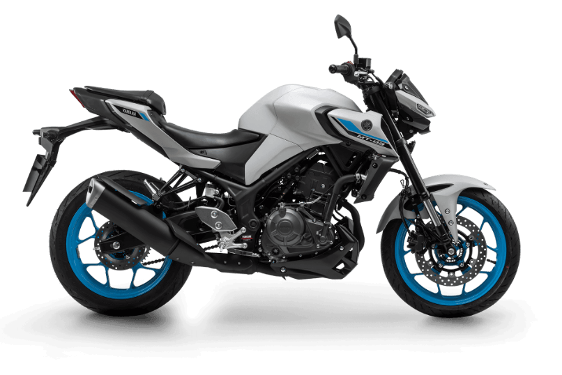 Moto Yamaha MT-03 branca e azul